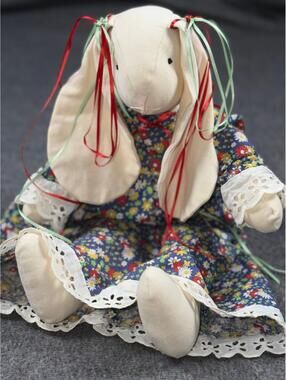 Vintage Handmade Country-style Bunny Rabbit Stuffed Muslin Doll 20” Cottage Core